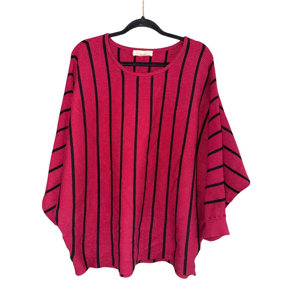 Philosophy Women's Plus Size Red & Black Striped Sweater Poncho Size 2X